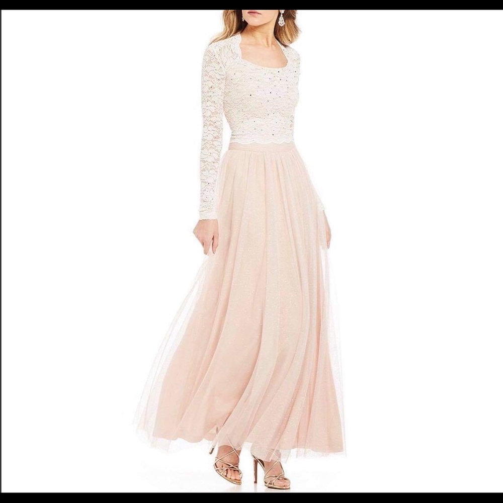Junior 2 piece blush lace long sleeve sequin dress